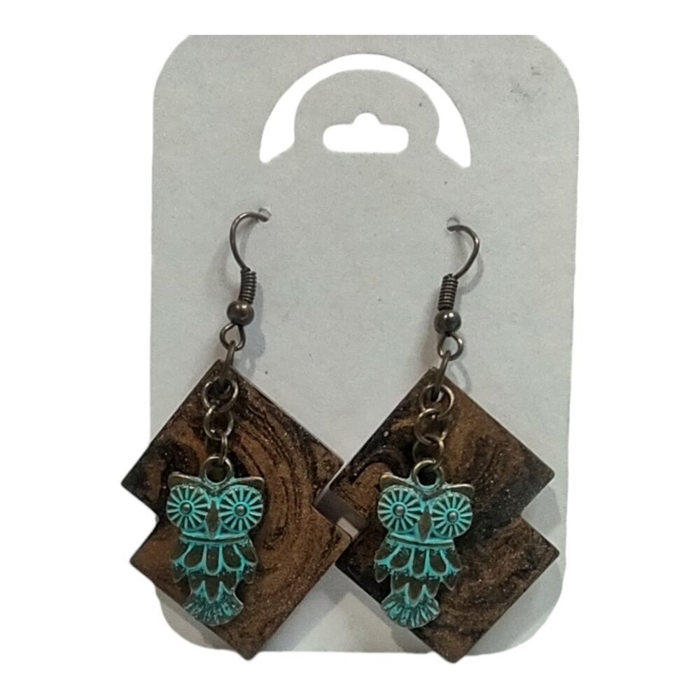 Handcrafted Stone Inspired Turquoise Owl Earrings